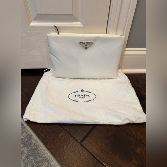 100% Authentic Prada White Clutch Bag with Strap - Picture 1 of 12